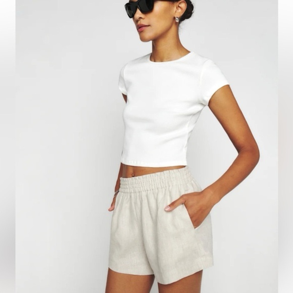 Reformation Mila Linen Shorts in Oatmeal Size XL